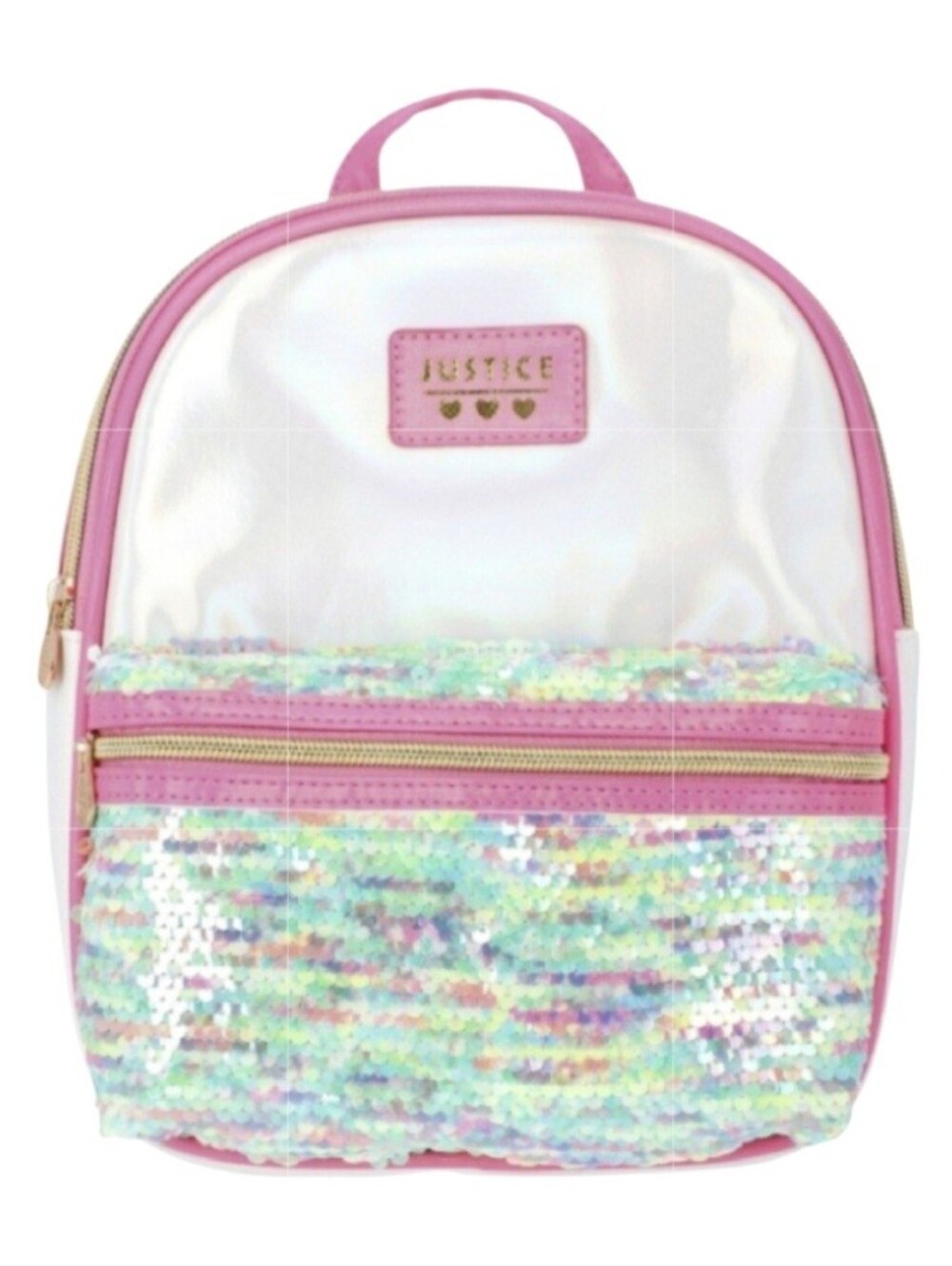 Justice Girls Mini Backpack in Shiny Silver/ Pink  and Colored Sequin.